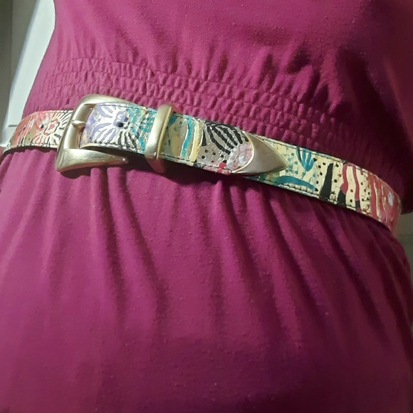 1980's metallic New Wave leather belt - Picture 1 of 10